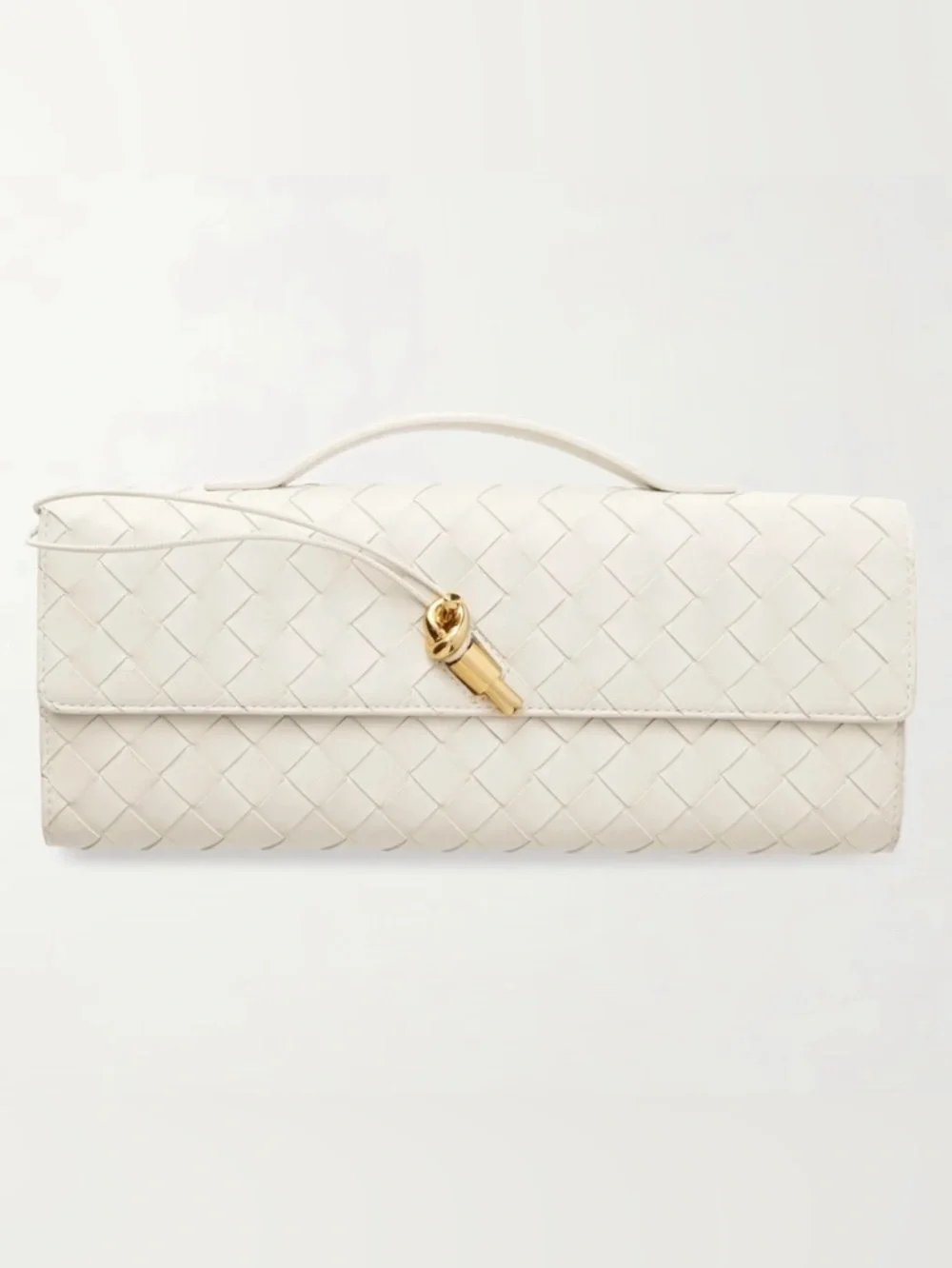 Woven Leather Clutch in Cream with Gold Knot Accent - Picture 1 of 6